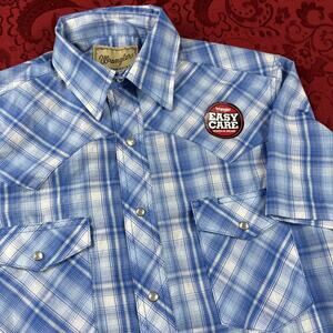 Wrangler Western Shirt Mens S Blue Plaid‎ Pearl Snap Cowboy Ranch Rodeo